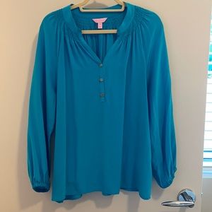 Lilly Pulitzer Blue Silk Elsa Top